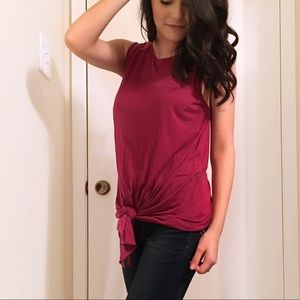 Deep reddish maroon tank w/ tie at bottom